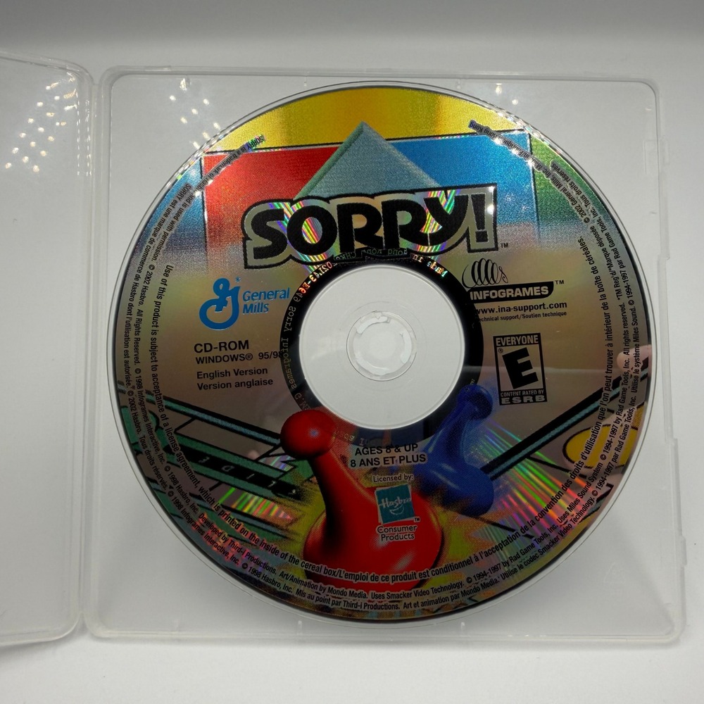 Sorry! PC CD-ROM Game Windows 95/98/Me/XP Hasbro Infogrames General Mills